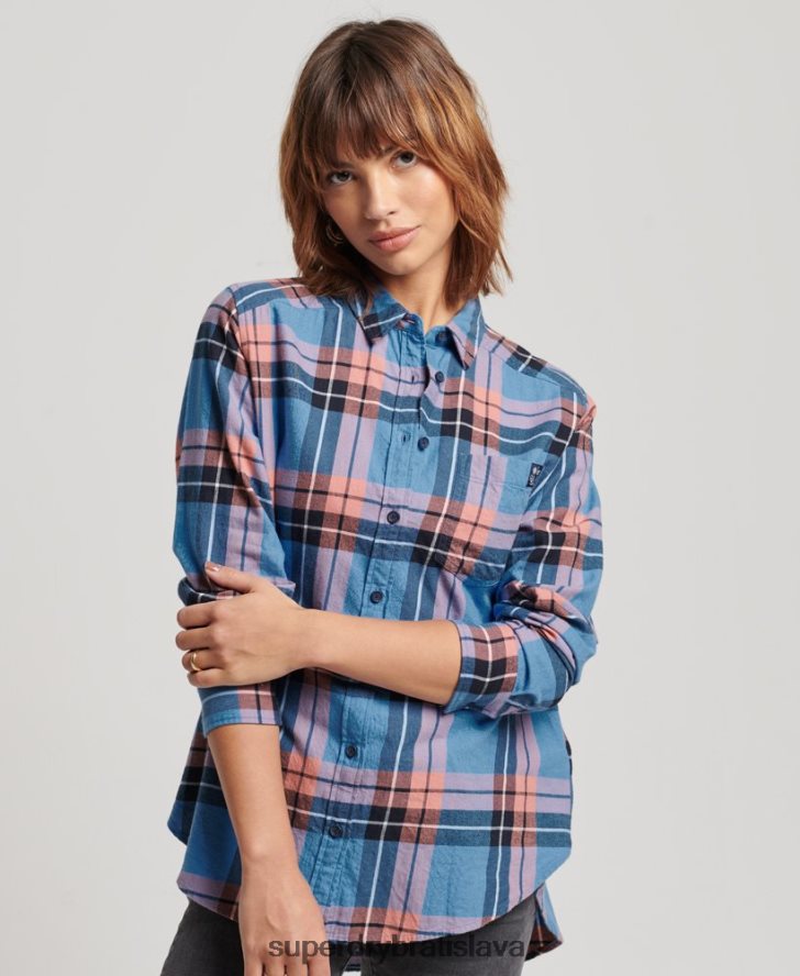 Superdry ženy uvoľnená károvaná košeľa 6B4ZTR2285 oblečenie námorníctvo