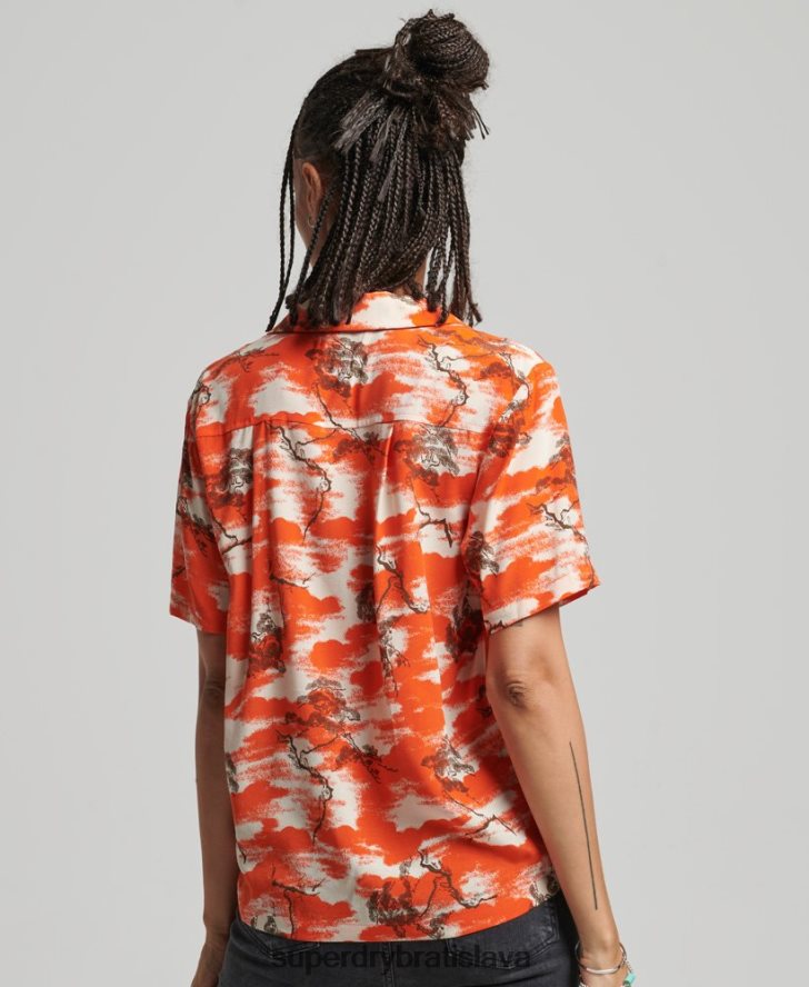 Superdry ženy vintage revere košeľa 6B4ZTR3012 oblečenie červená