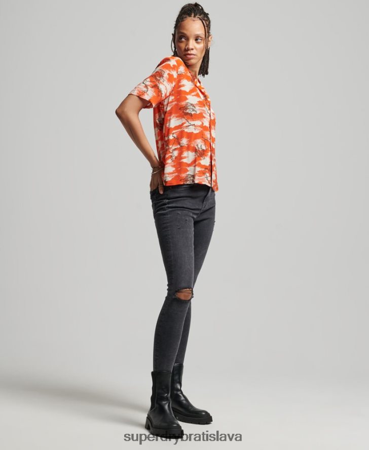 Superdry ženy vintage revere košeľa 6B4ZTR3012 oblečenie červená