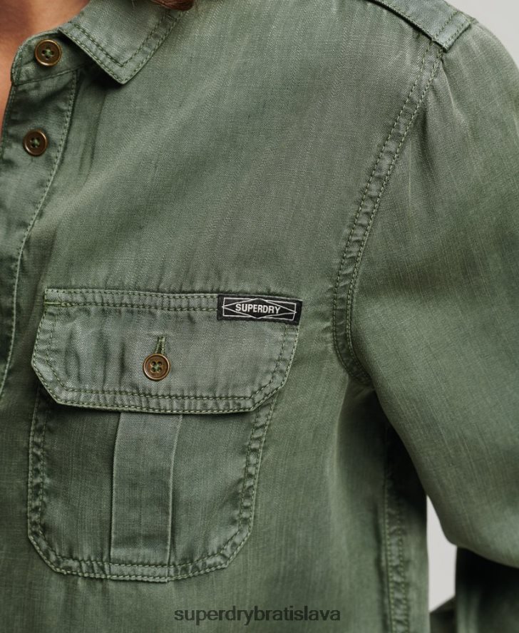 Superdry ženy vojenská košeľa 6B4ZTR2884 oblečenie zelená