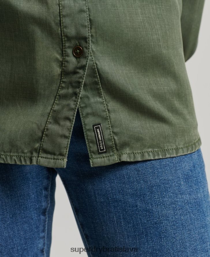 Superdry ženy vojenská košeľa 6B4ZTR2884 oblečenie zelená