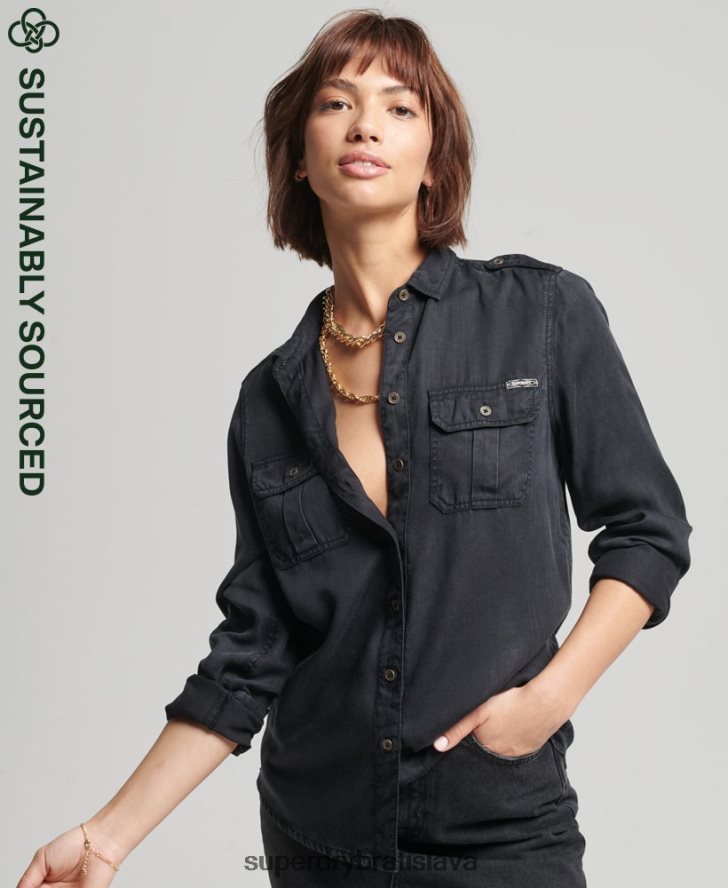 Superdry ženy vojenská košeľa 6B4ZTR3004 oblečenie hnedá