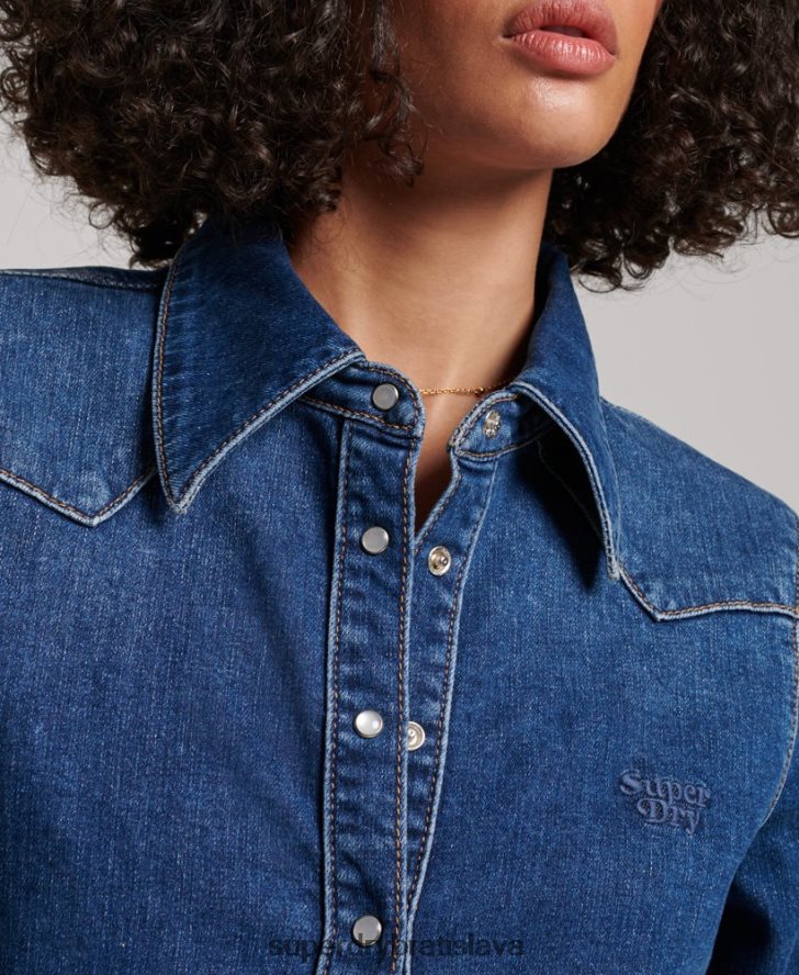 Superdry ženy westernová košeľa z organickej bavlny 6B4ZTR2892 oblečenie tmavomodrá