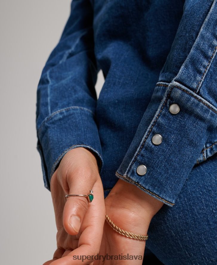 Superdry ženy westernová košeľa z organickej bavlny 6B4ZTR2892 oblečenie tmavomodrá
