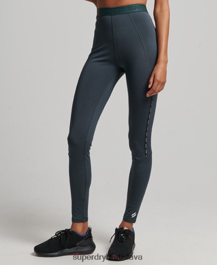 Superdry ženy cvičné značkové elastické legíny 6B4ZTR4072 oblečenie zelená