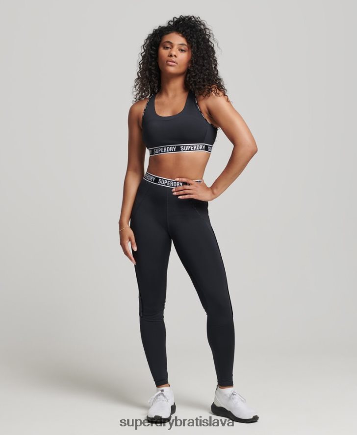 Superdry ženy cvičné značkové elastické legíny 6B4ZTR4086 oblečenie čierna