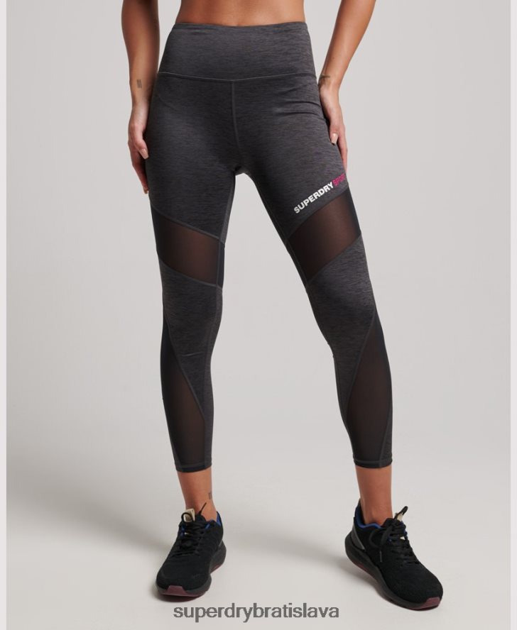 Superdry ženy tréningové legíny zo 7/8 sieťoviny 6B4ZTR4041 oblečenie tmavošedý