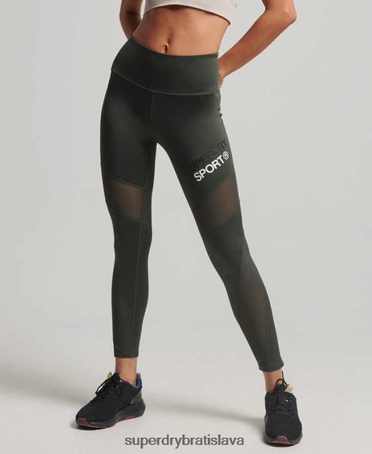 Superdry ženy tréningové legíny zo 7/8 sieťoviny 6B4ZTR4078 oblečenie zelená