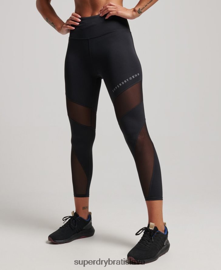 Superdry ženy tréningové sieťované 7/8 legíny 6B4ZTR4080 oblečenie čierna