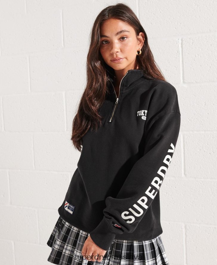 Superdry ženy City College oversized half zip track top 6B4ZTR3345 oblečenie čierna