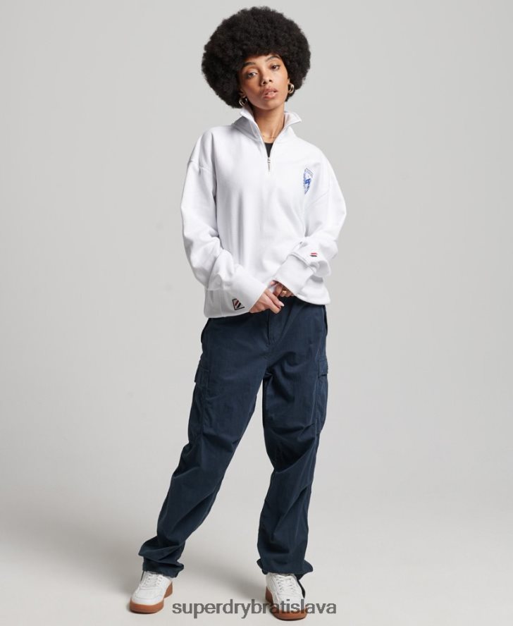 Superdry ženy City College oversized half zip track top 6B4ZTR5807 oblečenie biely