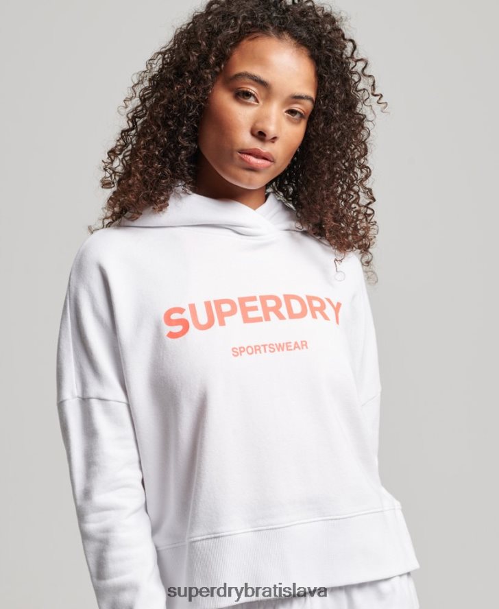 Superdry ženy Core sport crop box mikina s kapucňou 6B4ZTR3359 oblečenie biely