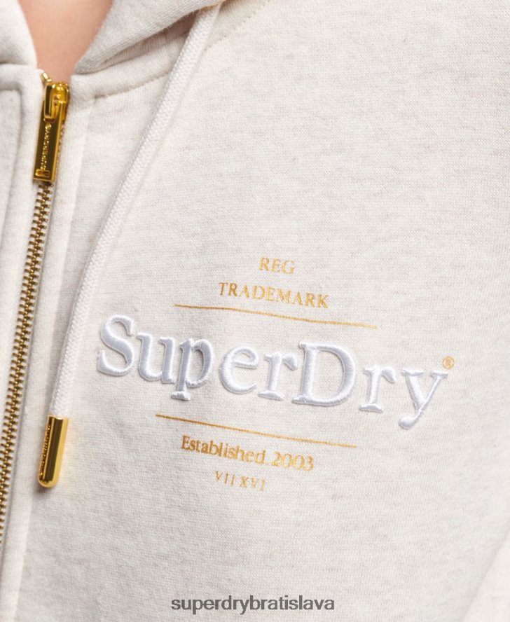 Superdry ženy Luxusná mikina s kapucňou na zips s vyšívaným logom 6B4ZTR6022 oblečenie béžová