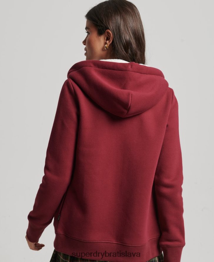 Superdry ženy Luxusná mikina s kapucňou na zips s vyšívaným logom 6B4ZTR6023 oblečenie červená