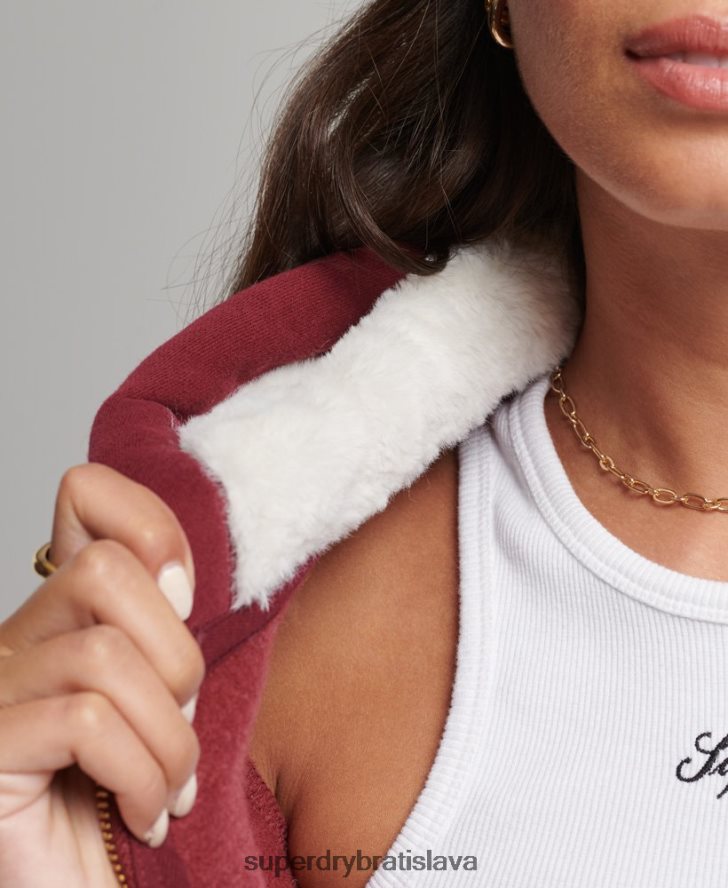 Superdry ženy Luxusná mikina s kapucňou na zips s vyšívaným logom 6B4ZTR6023 oblečenie červená