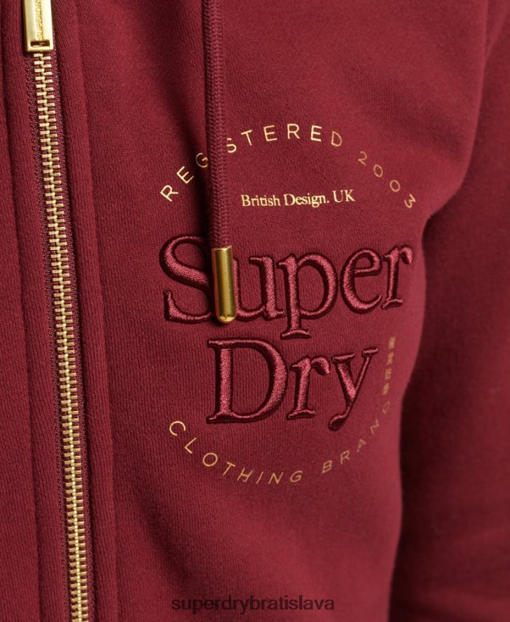 Superdry ženy Luxusná mikina s kapucňou na zips s vyšívaným logom 6B4ZTR6023 oblečenie červená