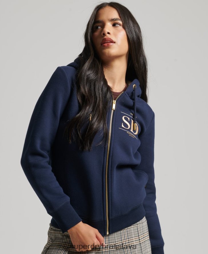 Superdry ženy Luxusná mikina s kapucňou na zips s vyšívaným logom 6B4ZTR6024 oblečenie námorníctvo