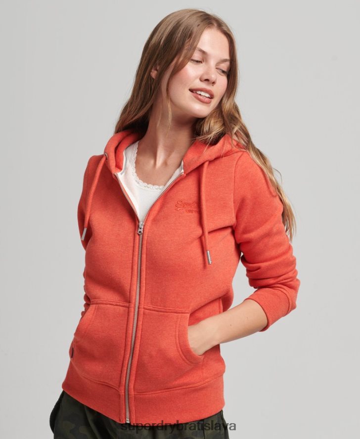 Superdry ženy Mikina s kapucňou s logom na zips z organickej bavlny 6B4ZTR5744 oblečenie oranžová