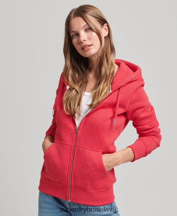 Superdry ženy Mikina s kapucňou s logom na zips z organickej bavlny 6B4ZTR5938 oblečenie červená