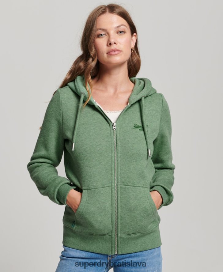 Superdry ženy Mikina s kapucňou s logom na zips z organickej bavlny 6B4ZTR5957 oblečenie zelená