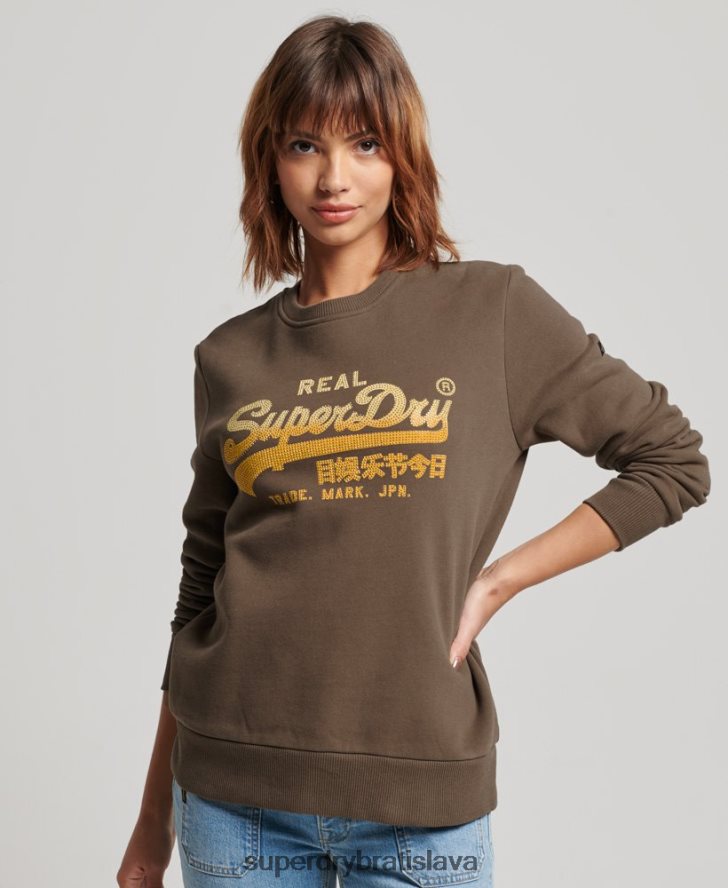 Superdry ženy Posádková mikina zdobená vintage logom 6B4ZTR3323 oblečenie kaki