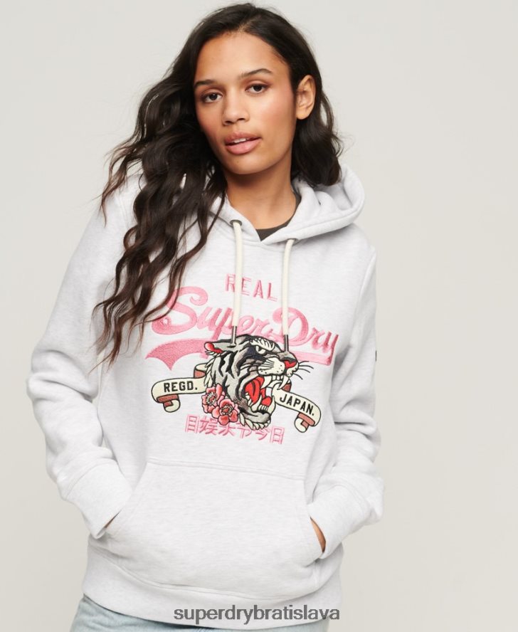 Superdry ženy Výpravná mikina s vintage logom 6B4ZTR2108 oblečenie svetlo šedá