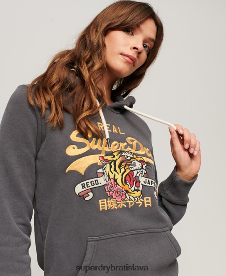 Superdry ženy Výpravná mikina s vintage logom 6B4ZTR2128 oblečenie tmavošedý