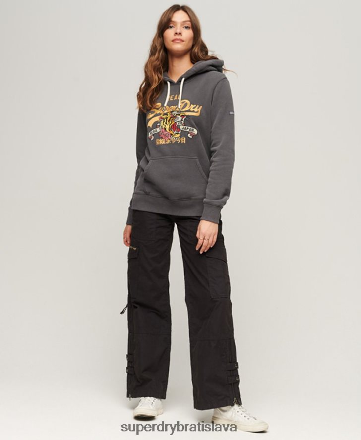 Superdry ženy Výpravná mikina s vintage logom 6B4ZTR2128 oblečenie tmavošedý
