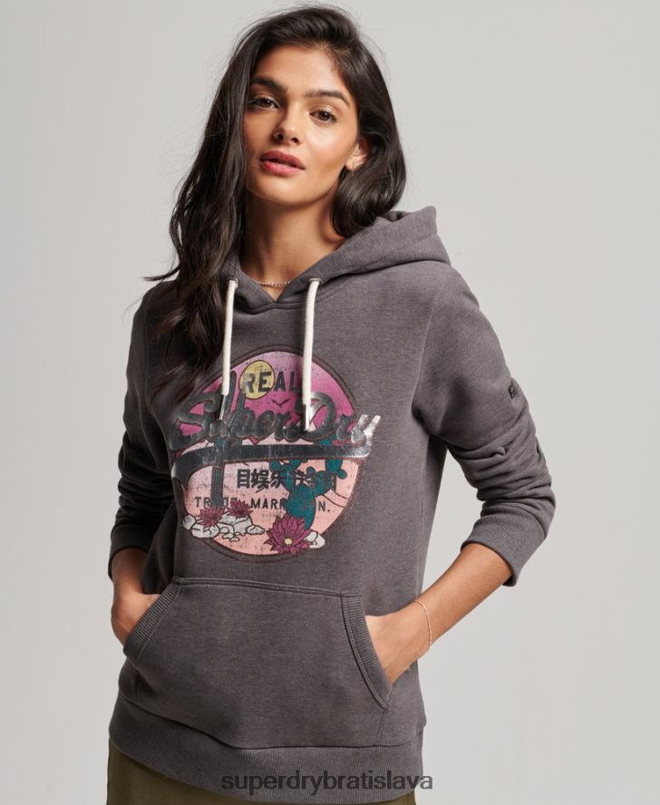 Superdry ženy Výpravná mikina s vintage logom 6B4ZTR2305 oblečenie čierna