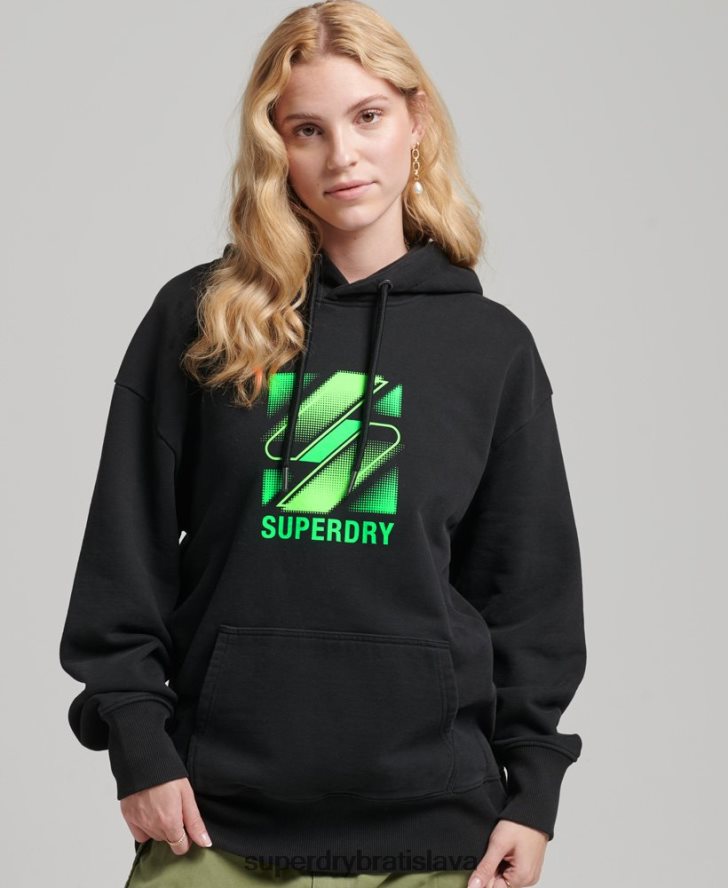 Superdry ženy Veľká mikina s kapucňou s polotónovým logom 6B4ZTR5923 oblečenie čierna