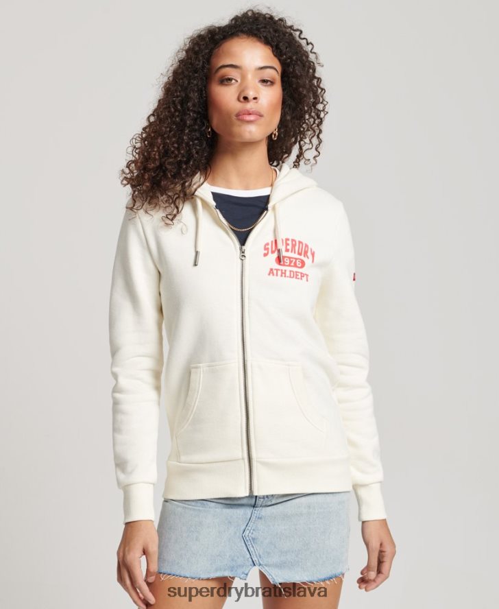 Superdry ženy Vintage atletická mikina na zips 6B4ZTR2251 oblečenie biely