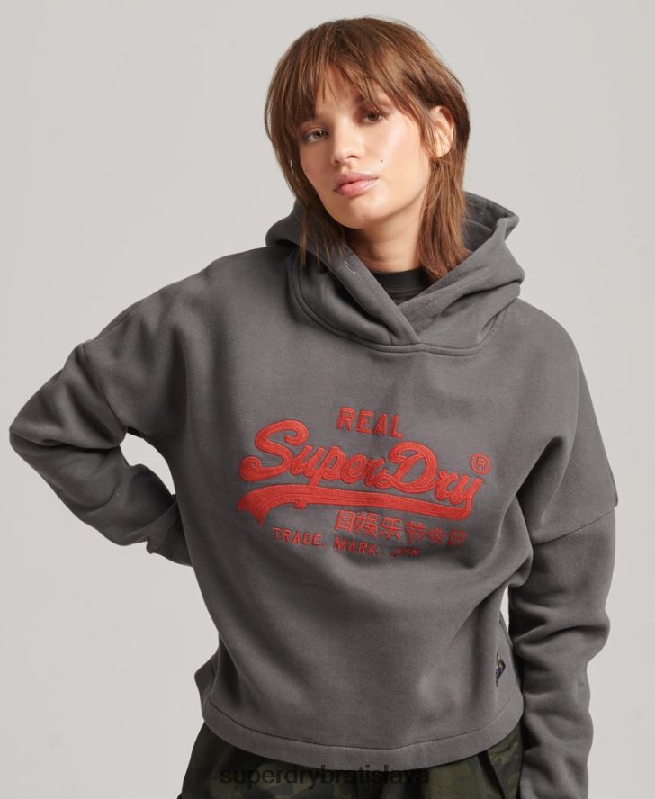 Superdry ženy Vintage box fit mikina s logom 6B4ZTR5764 oblečenie tmavošedý