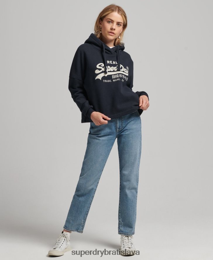 Superdry ženy Vintage box fit mikina s logom 6B4ZTR5864 oblečenie námorníctvo