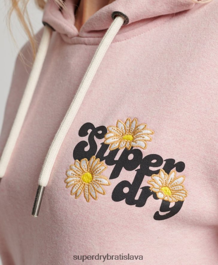 Superdry ženy Vintage kvetinová mikina s kapucňou 6B4ZTR3408 oblečenie Ružová
