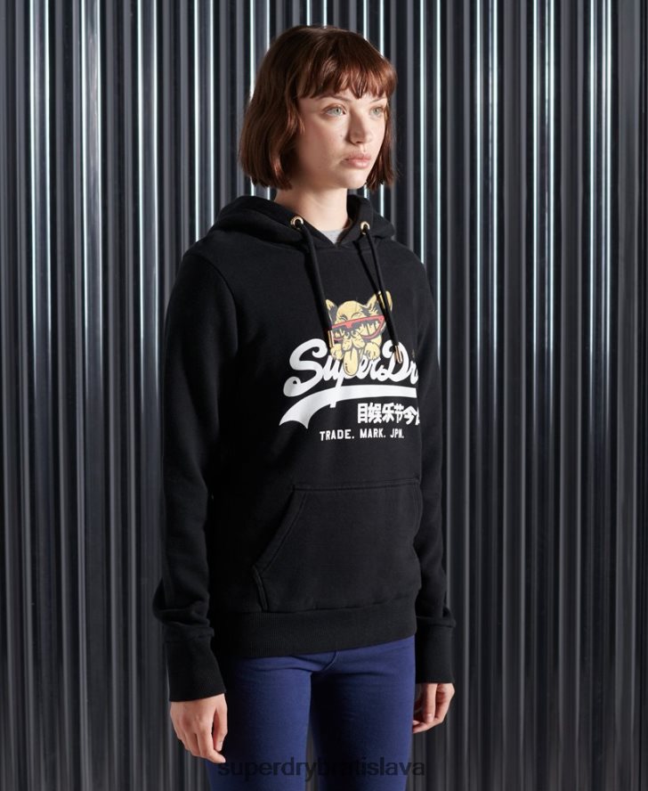 Superdry ženy Vintage logo nyc foto mikina s kapucňou 6B4ZTR3503 oblečenie čierna