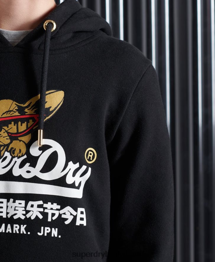 Superdry ženy Vintage logo nyc foto mikina s kapucňou 6B4ZTR3503 oblečenie čierna