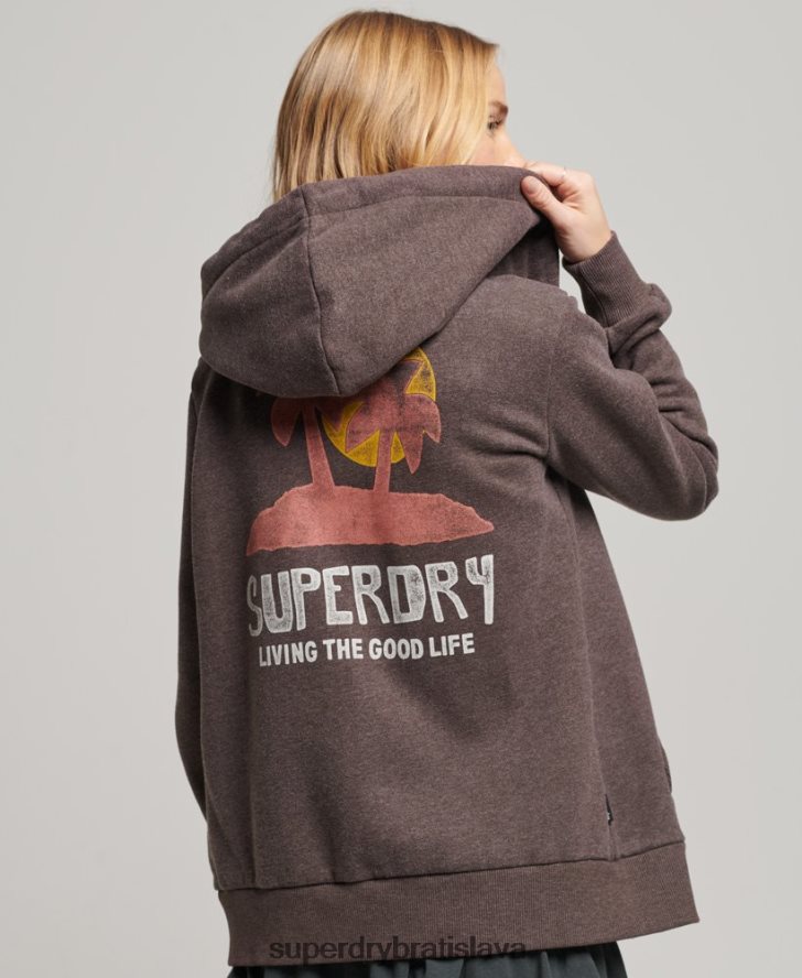 Superdry ženy Vintage mikina s kapucňou na zips s výrezom v kalifornii 6B4ZTR2142 oblečenie hnedá