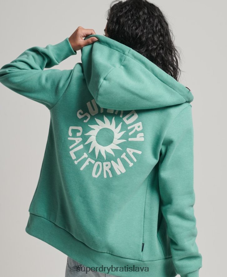 Superdry ženy Vintage mikina s kapucňou na zips s výrezom v kalifornii 6B4ZTR2271 oblečenie zelená