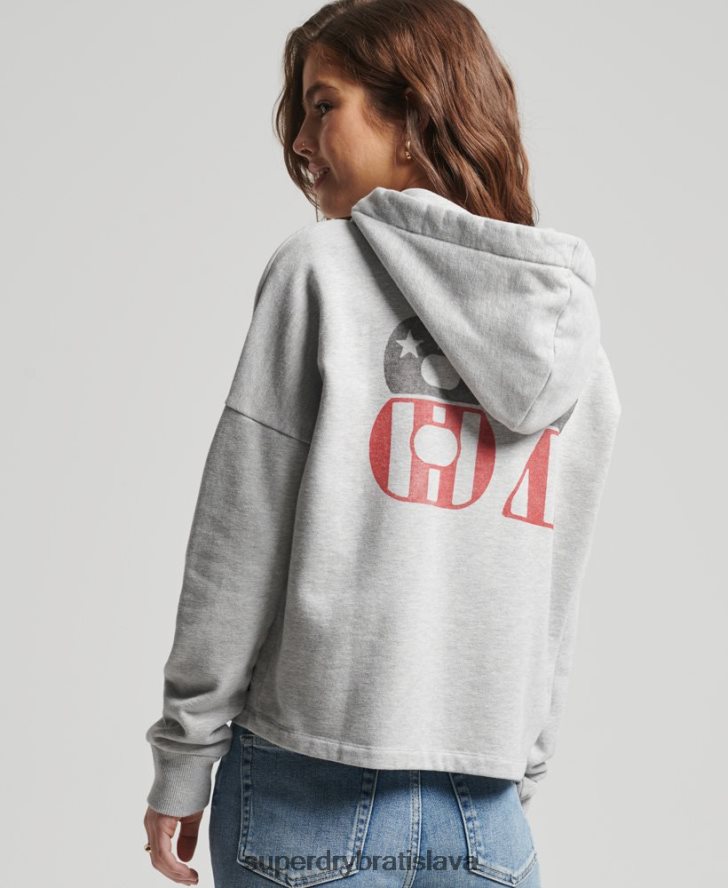 Superdry ženy Vintage surf ranchero mikina s kapucňou 6B4ZTR5890 oblečenie svetlo šedá