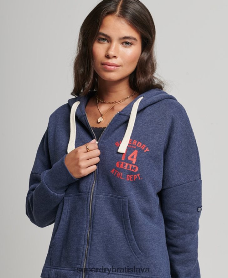 Superdry ženy Vintage vysokoškolská mikina na zips 6B4ZTR5869 oblečenie námorníctvo