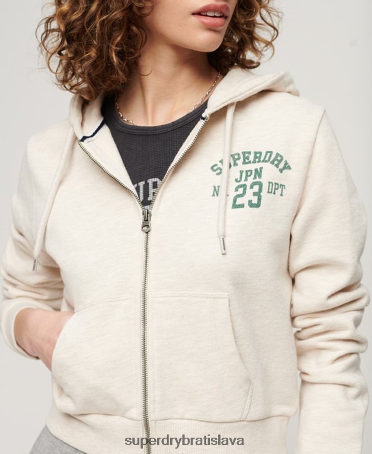 Superdry ženy atletická základná mikina na zips 6B4ZTR2027 oblečenie béžová