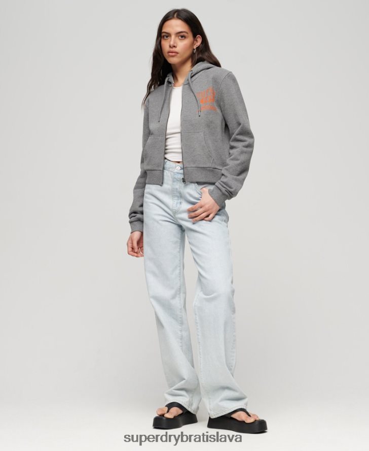 Superdry ženy atletická základná mikina na zips 6B4ZTR3275 oblečenie tmavošedý