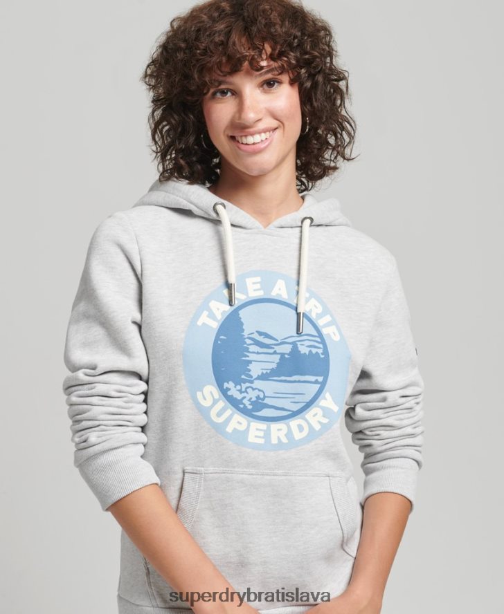 Superdry ženy cestovná mikina s kapucňou 6B4ZTR3291 oblečenie svetlo šedá