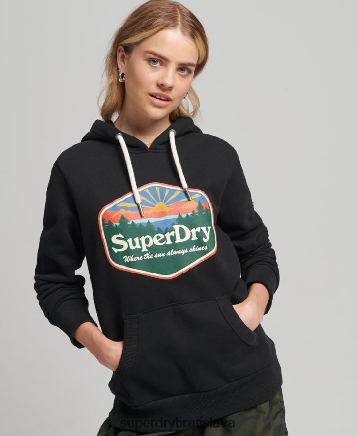 Superdry ženy cestovná mikina s kapucňou 6B4ZTR6070 oblečenie čierna