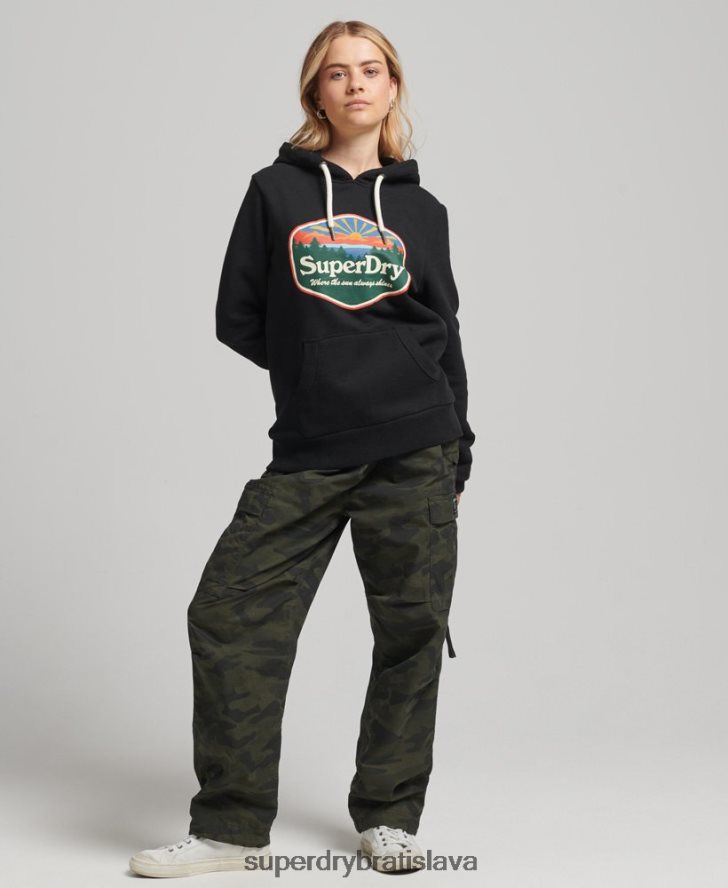 Superdry ženy cestovná mikina s kapucňou 6B4ZTR6070 oblečenie čierna