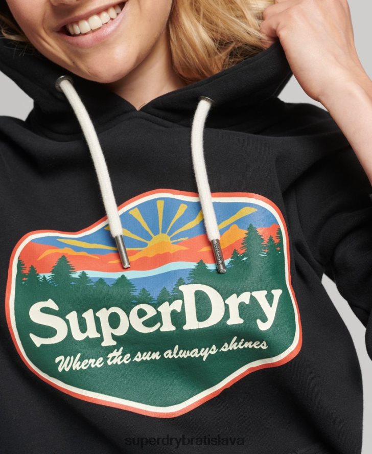 Superdry ženy cestovná mikina s kapucňou 6B4ZTR6070 oblečenie čierna