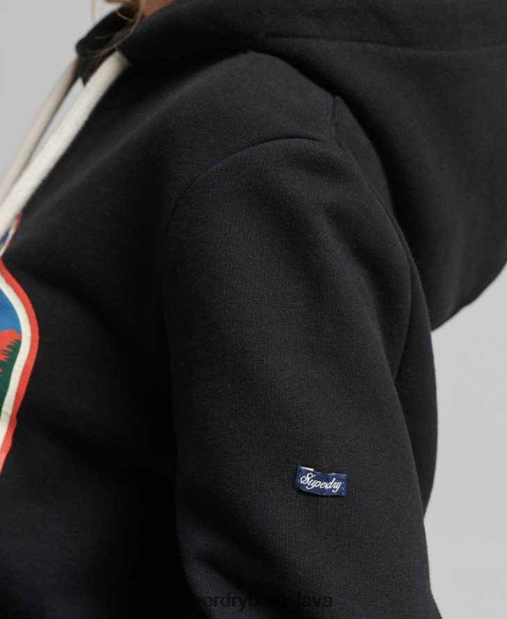 Superdry ženy cestovná mikina s kapucňou 6B4ZTR6070 oblečenie čierna