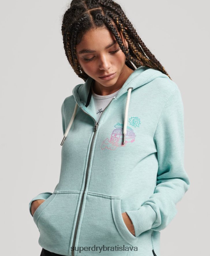 Superdry ženy cestovná nálepka na zips s kapucňou 6B4ZTR3289 oblečenie svetlo modrá