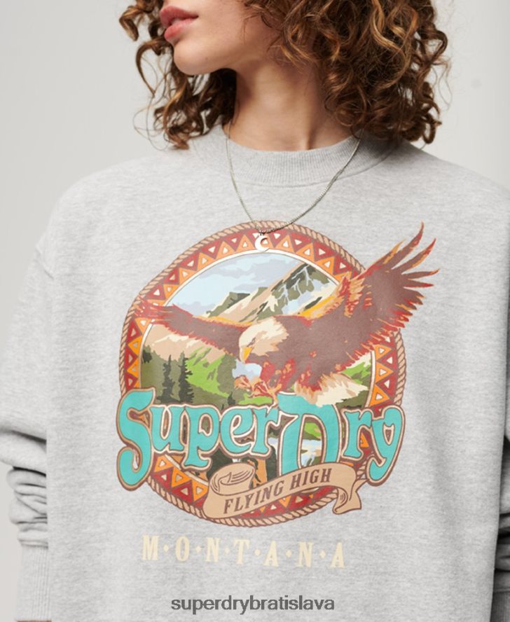 Superdry ženy cestovný suvenír s grafikou crew mikina 6B4ZTR3277 oblečenie svetlo šedá