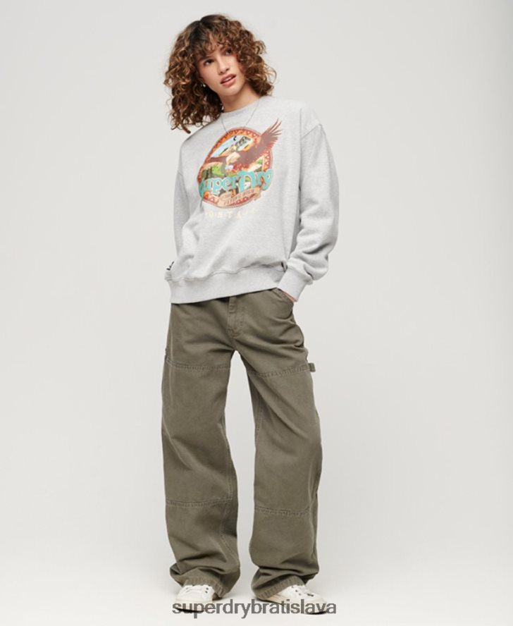 Superdry ženy cestovný suvenír s grafikou crew mikina 6B4ZTR3277 oblečenie svetlo šedá